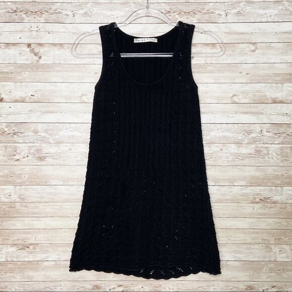 Trina Turk Pointelle Knit Tank Top Black Sweater Neutral Resort Work Size XS - Picture 10 of 10
